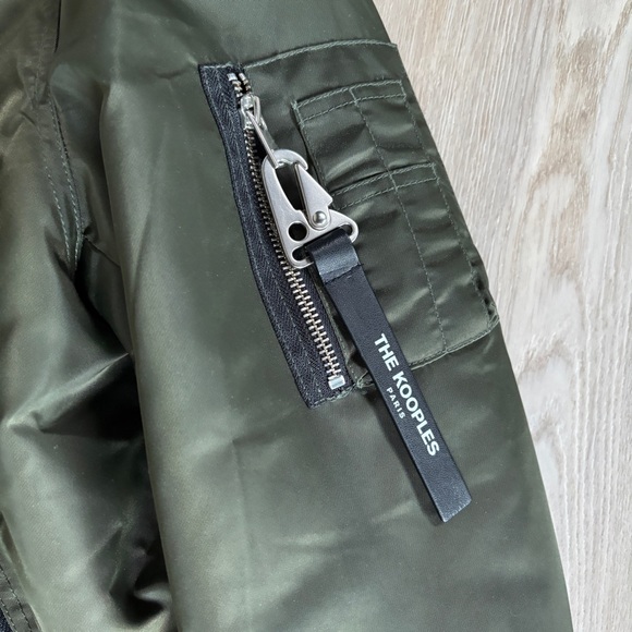 Kooples - Olive Green Bomber Jacket with Shearling Collar - Removable Collar - Picture 7 of 7